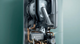 Internal view of a Vaillant boiler system showing professional installation and high-quality components. Internal view of a Vaillant boiler system showing professional installation and high-quality components.
